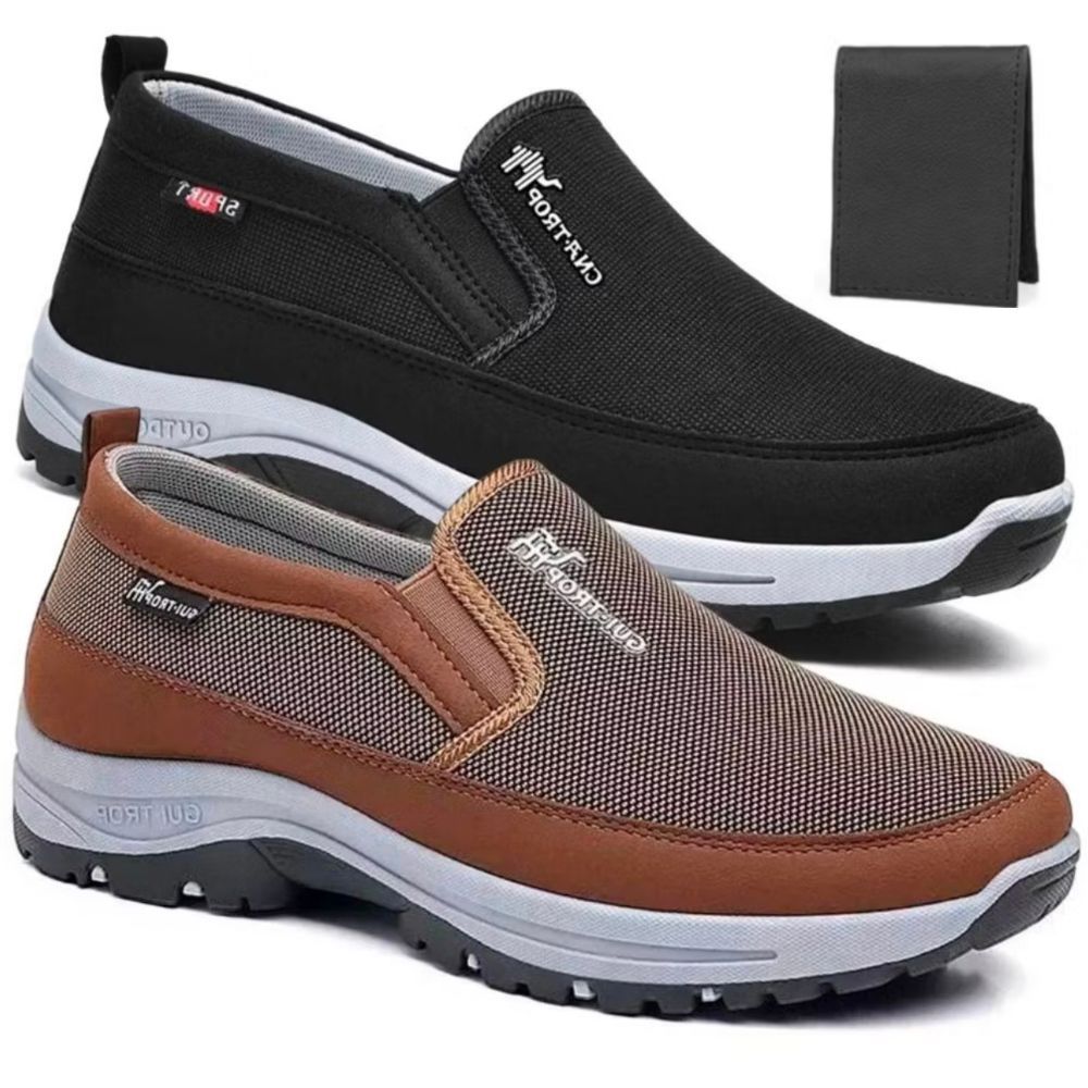 Kit 2 Pares Tenis Sapatilha Mocasssin Masculino Ortopedico Macio de Trilha Impermeável e Solado Conf