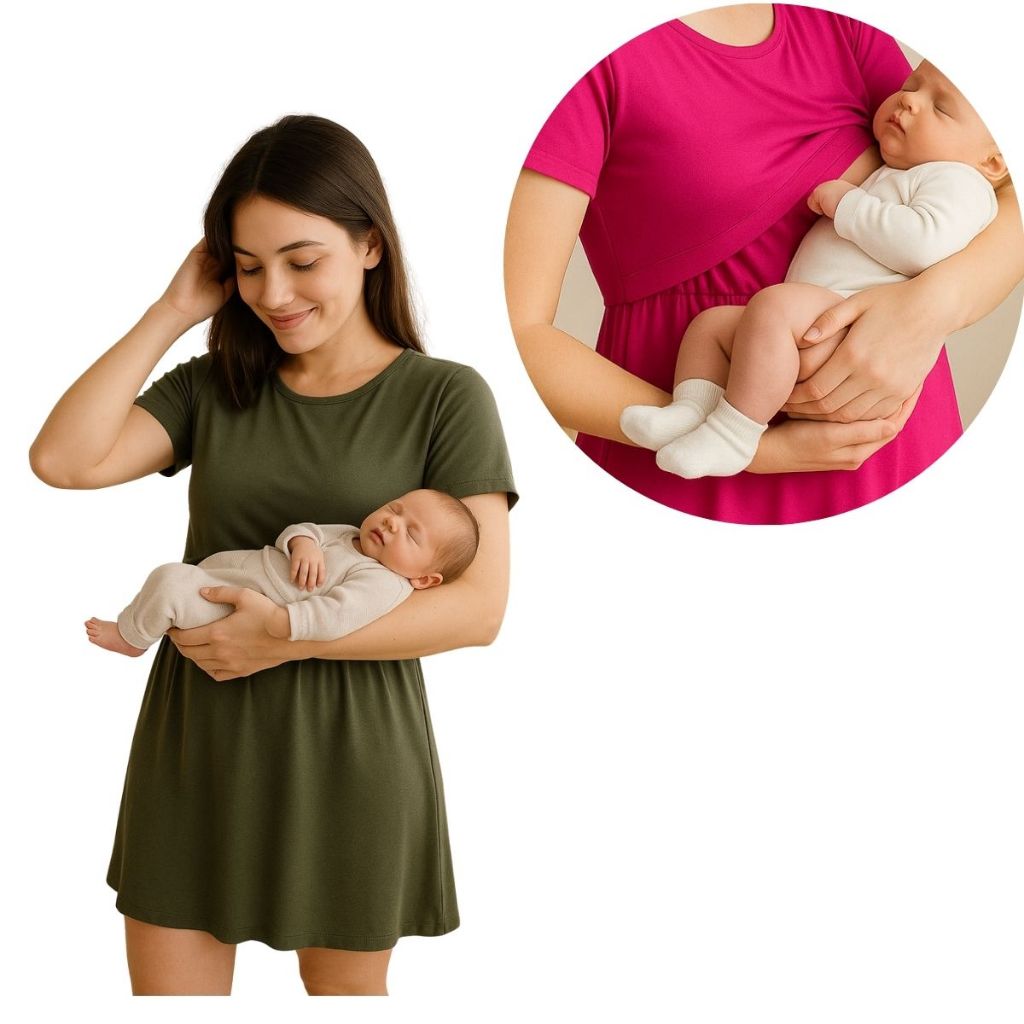 Vestido Amamentação Gestante Cores Premium Grávida Amamentar Maternidade Casual Vestidos Manga Curta