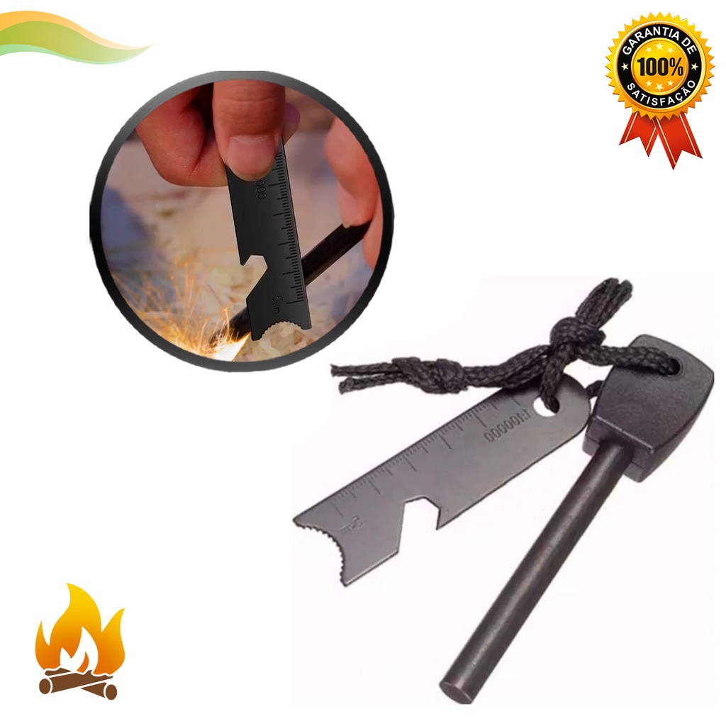 Pederneira Maciça Magnésio Camping Pesca Acendedor De Fogo Com Riscador