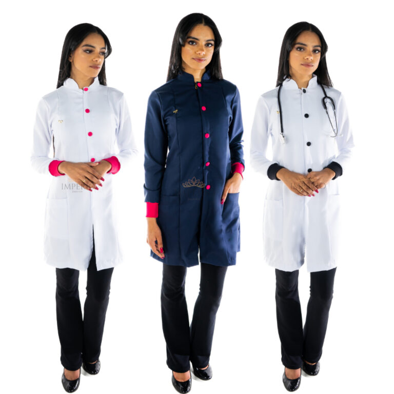 Jaleco Feminino Acinturado Oxford com Punho e bot