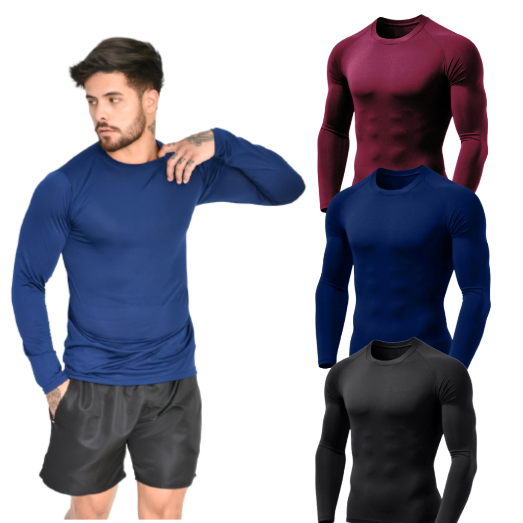 Kit 03 Camisas Proteção UV Compressão Térmica Combo Unissex Frio e Calor