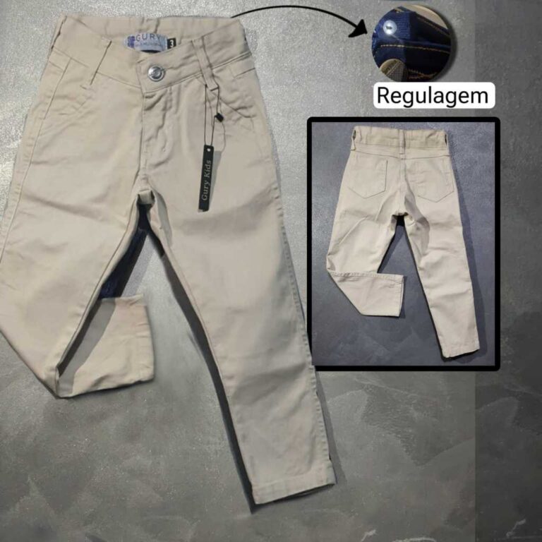 Calça Brim Bege Menino Infantil Com Regulagem e E