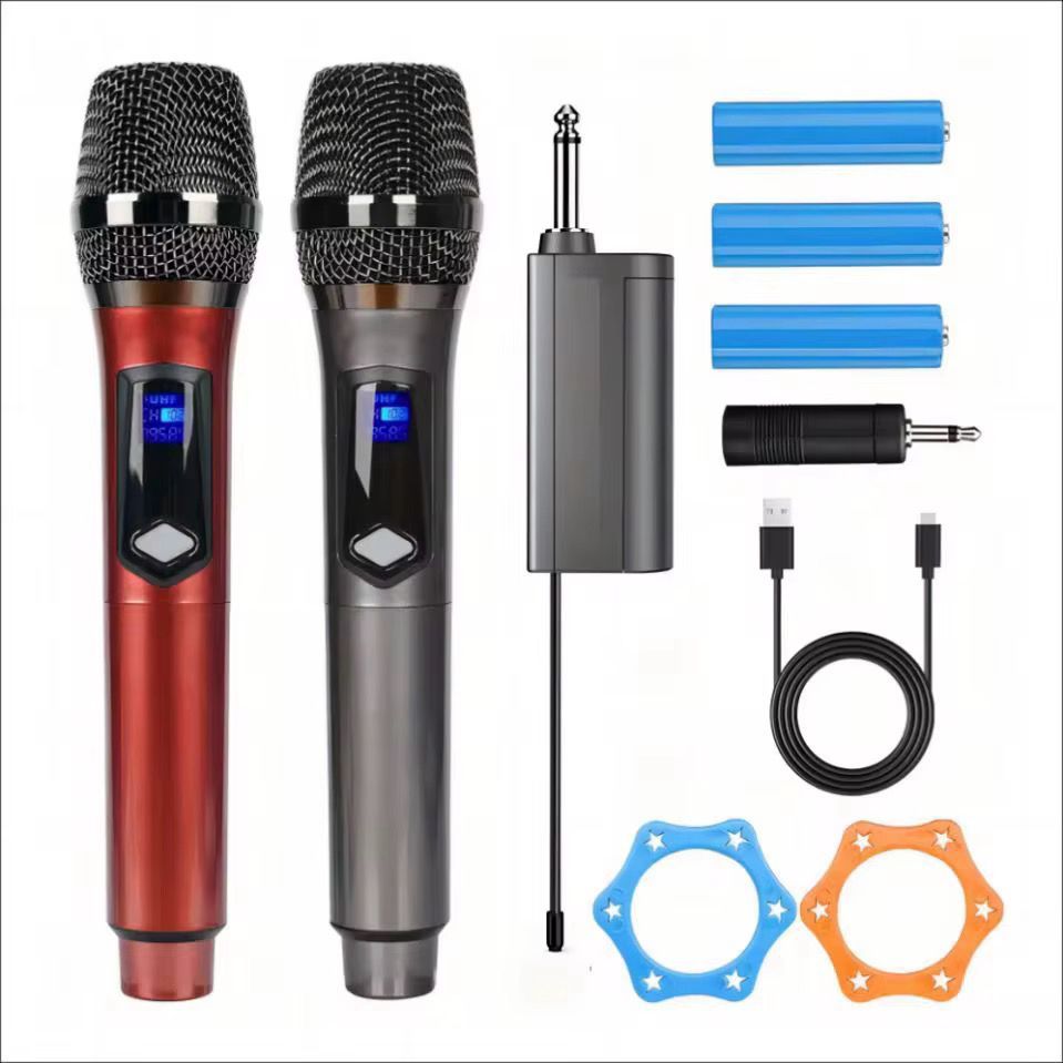 Kit 2 Microfones Dinâmico Sem Fio Profissional Recarregável Uhf para Karaokê