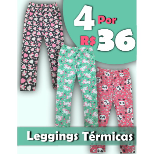 Kit Com 4 Calças Leggings Térmica Infantil Menin