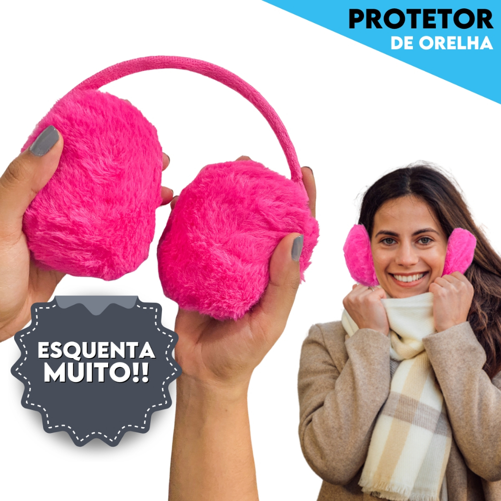 Protetor Orelha Aquecedor – Pelúcia – Preto/Rosa – Aero