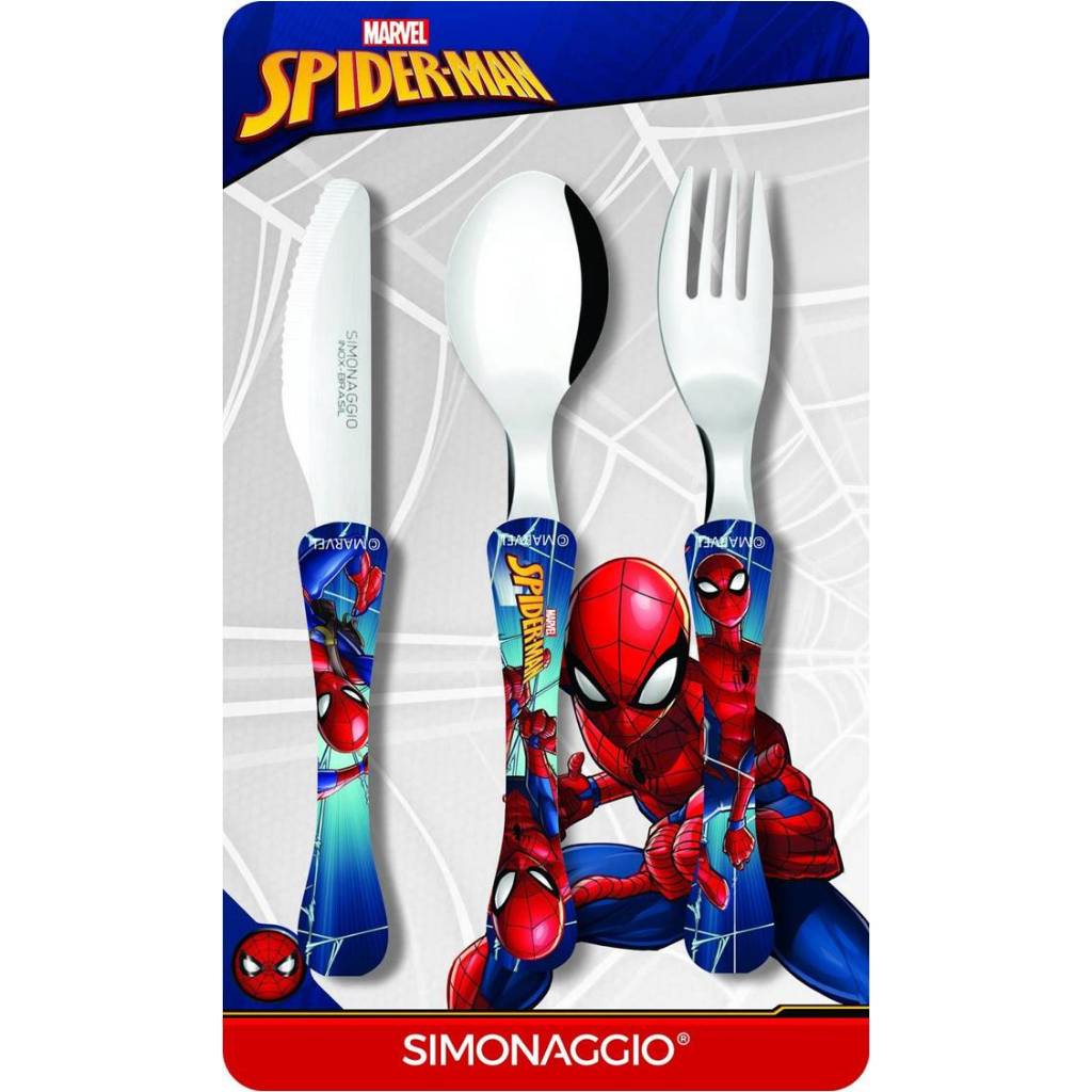 Talher Infantil 3 Peças Homem Aranha Conjunto de Colher Garfo e Faca Para Crianças Divertido Prático