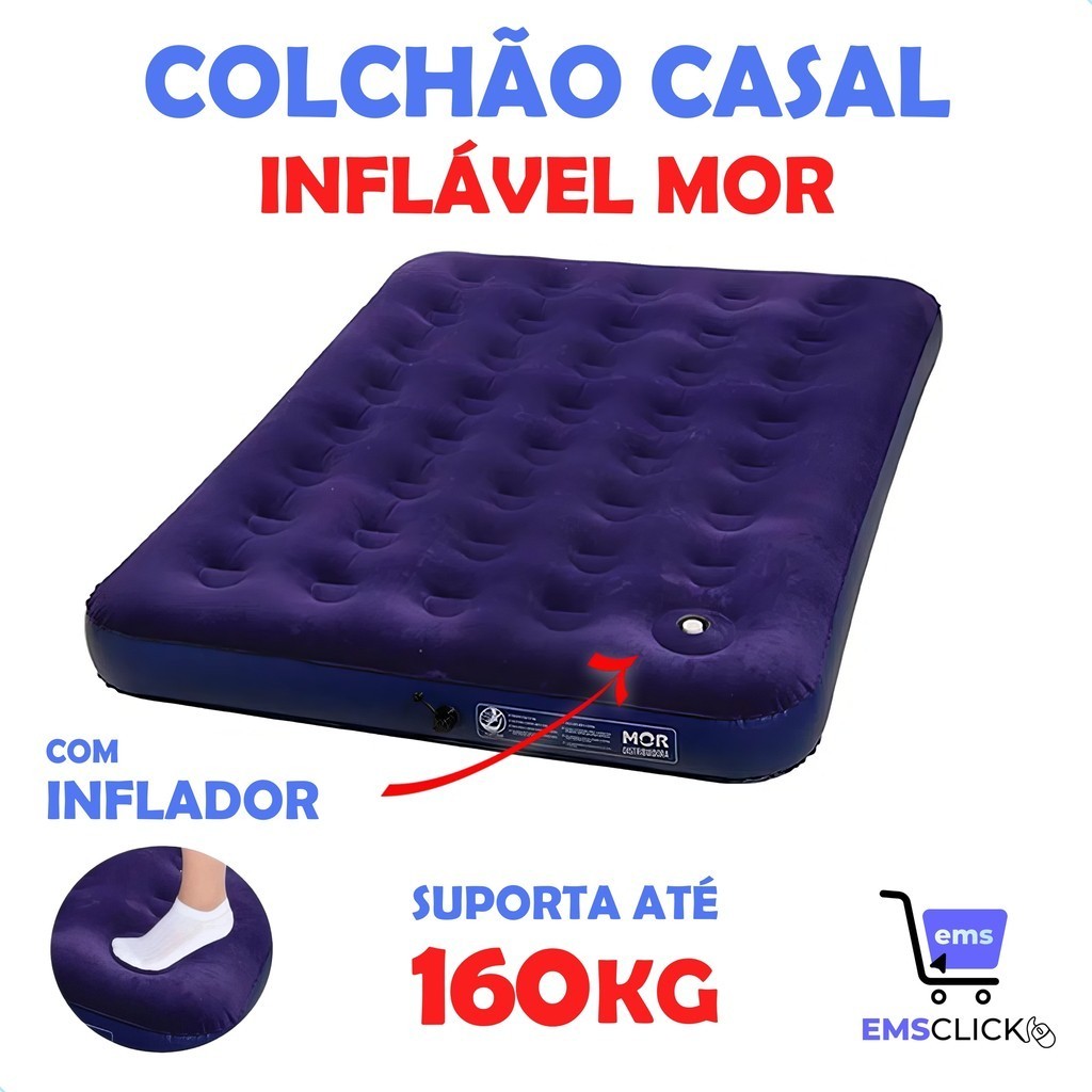 Colchão Inflável Casal com inflador Acoplado Multiuso – Mor