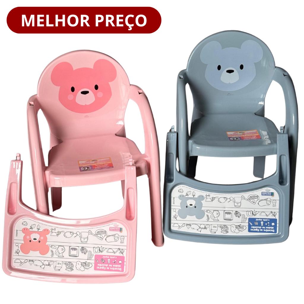 Poltrona Cadeirinha Infantil C/ Bandeja Mesinha de Alimentação Portatil Para Bebe Ursinhos