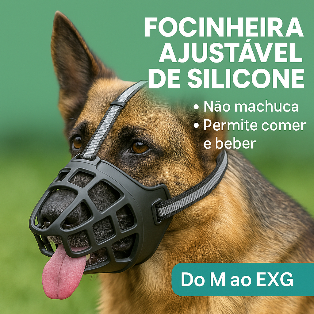 Focinheira de Silicone p/ Cães Grandes  Macia, Segura, Flexível e Permite Comer e Beber