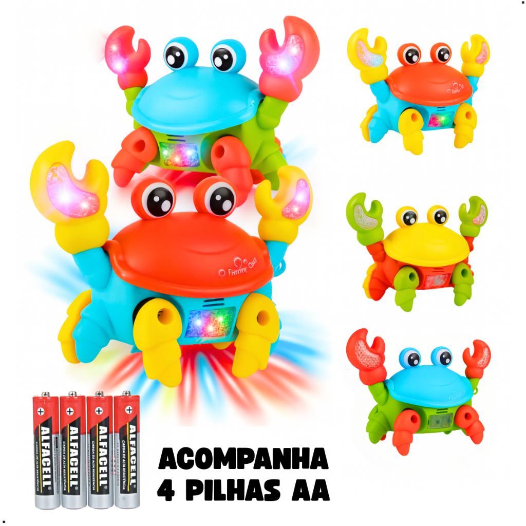 Brinquedo Caranguejo Fujão Som Luz e Movimento Criança Siri Carangueijo Musical