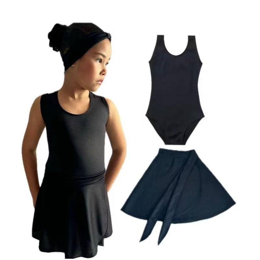 Kit Ballet 2 Itens (Collant Regata + Saia  Transpassada) PRETO