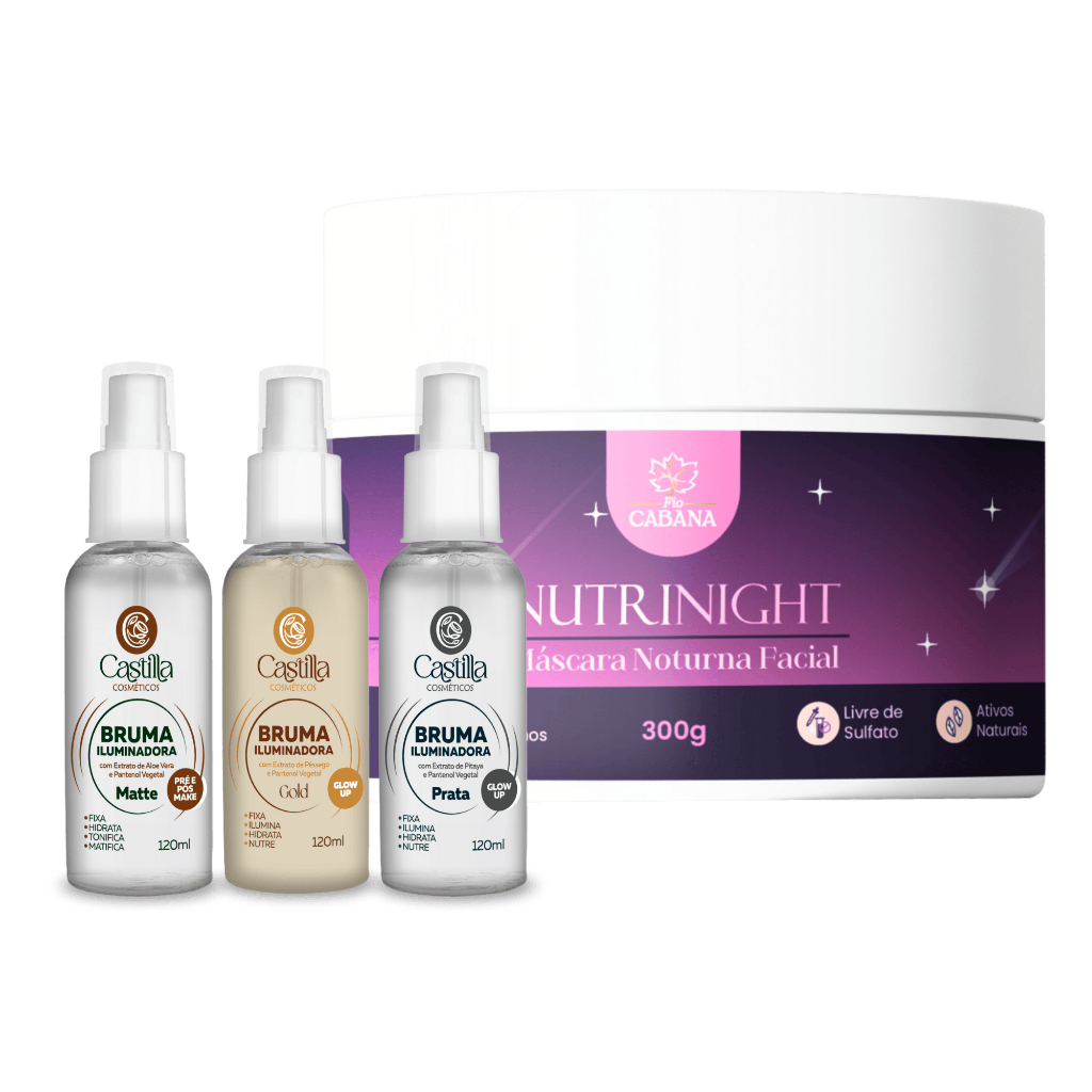 Bruma Iluminadora Castilla 120mL + Máscara NutriNight Fio Cabana 300g | Glow, Hidratação e Renovação