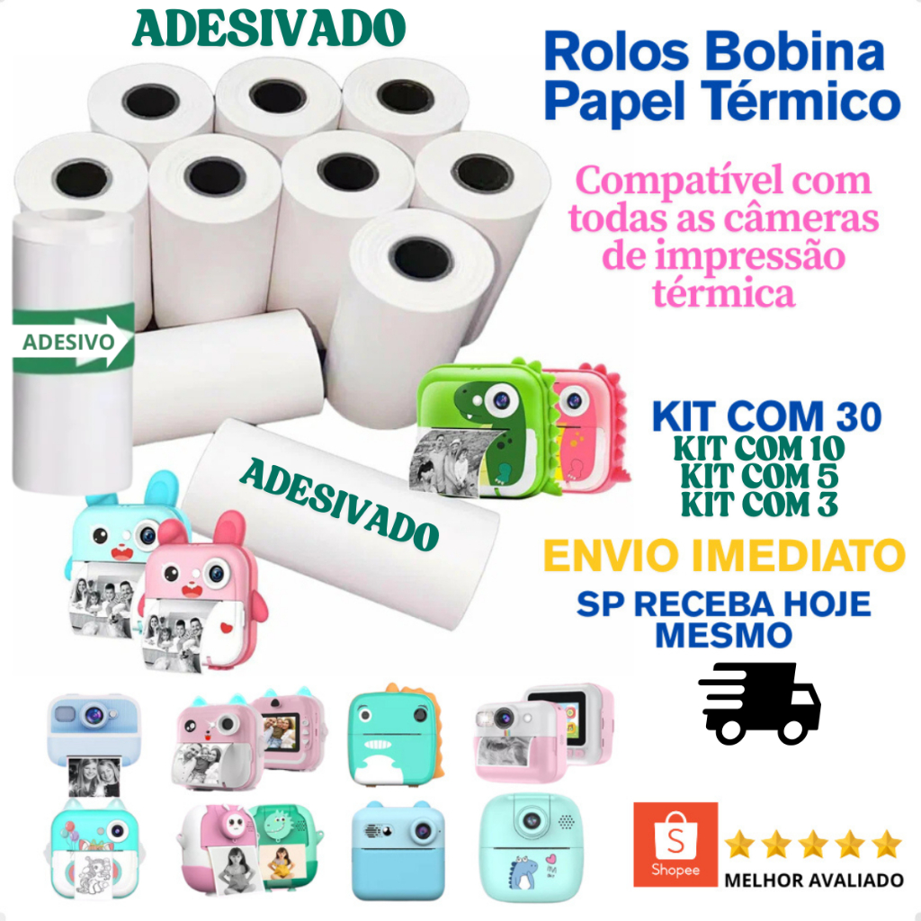 Rolos Refil Papel Adesivo Para Câmera Instantânea Mini Impressora Portátil Térmica Etiqueta Maquina