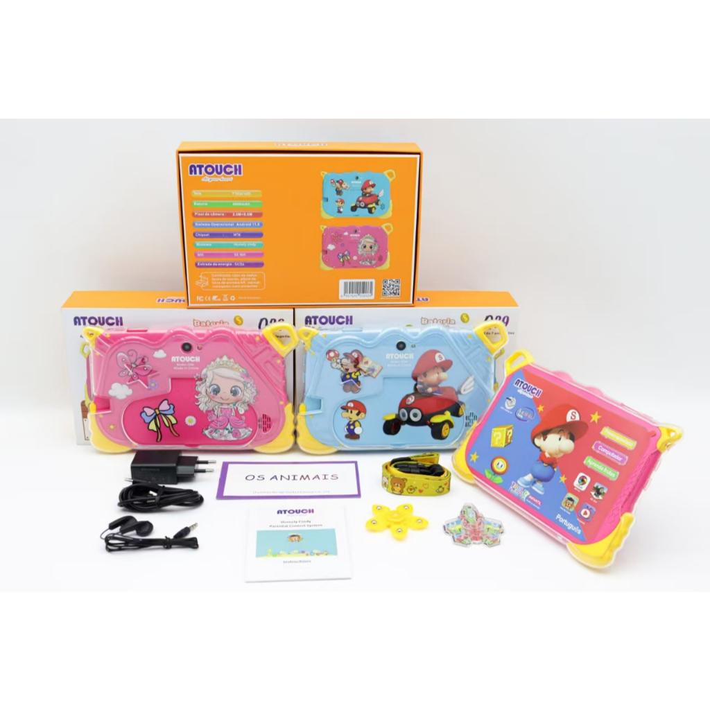 Tablet Q39 Infantil 4gb+64gb 7 Polegadas Mario Android Wifi com Acessórios e Brindes Com capa antiqu