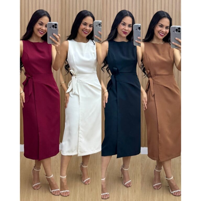 Vestido Feminino Alfaiataria Midi com Amarração 