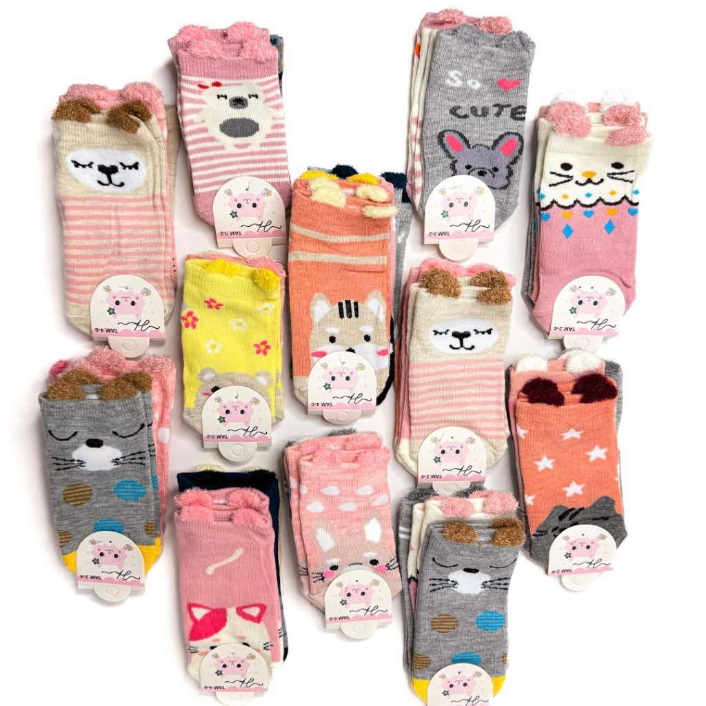 12 – 6 ou 3 Pares Meia Infantíl Feminina Bichinhos Orelhinha