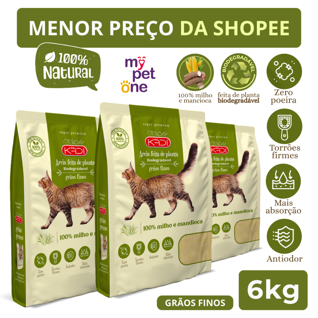 Areia Biodegradável Kadi Grãos Finos – 2Kg