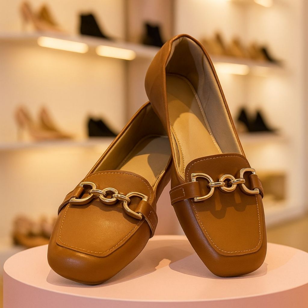 Sapatilha Mocassim Bico Quadrado Feminina Confortável Casual Enfeite Elegante