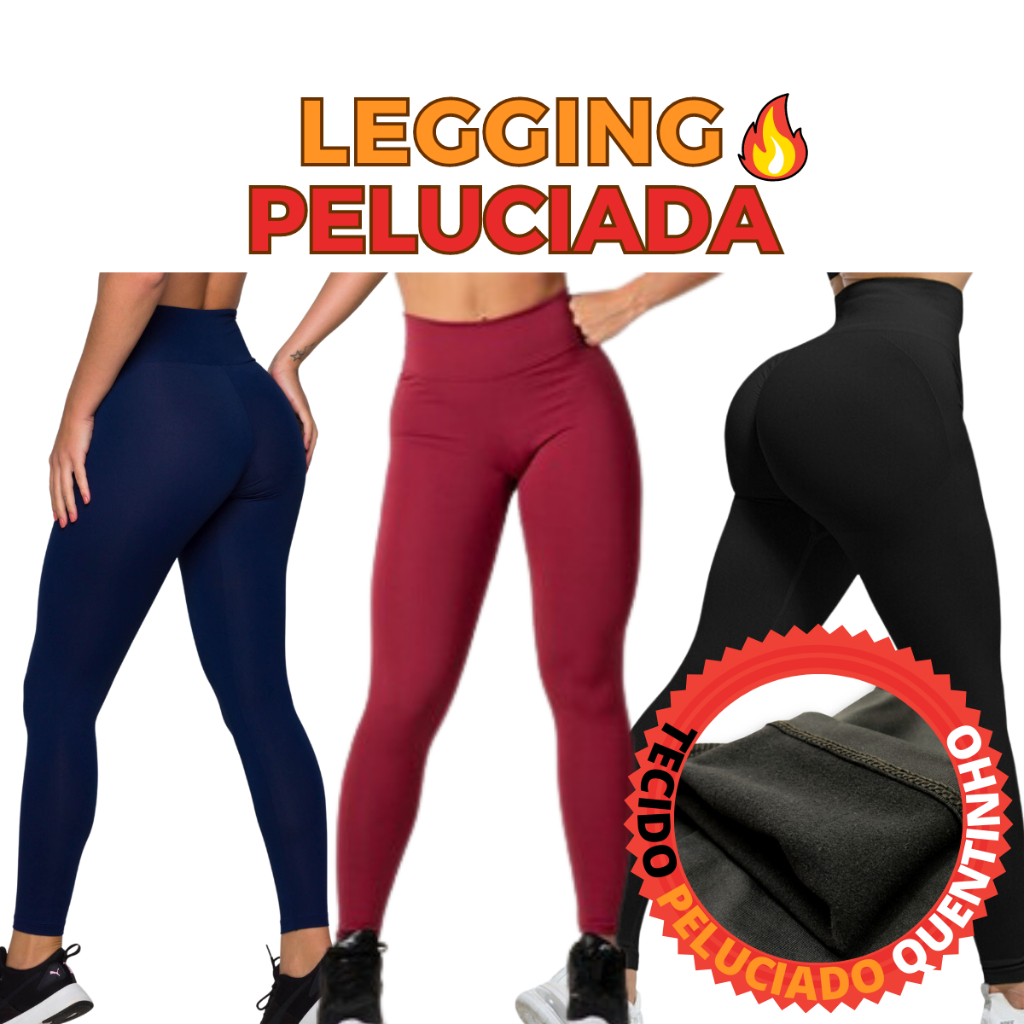 Legging Flanelada Calça Leg Peluciada Costura Reforçada Cintura Alta Plus Size