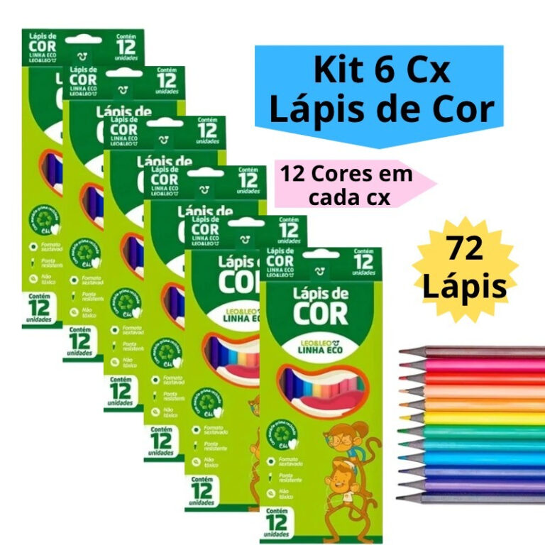 Kit 6 Caixas de Lápis de Cor Caixa com 12 Cores E