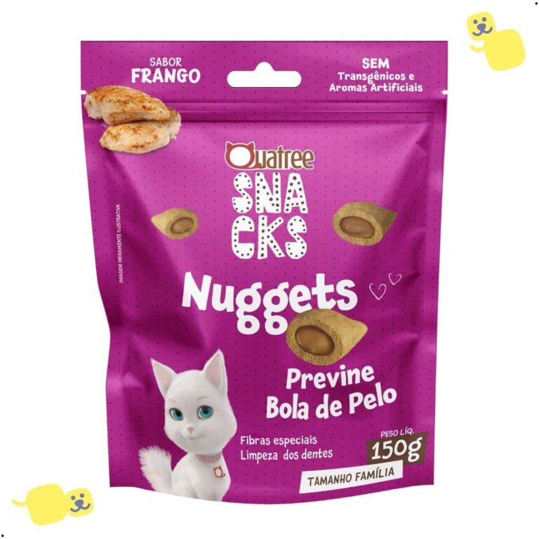 Alimento Quatree Snacks Nuggets Gatos Bola de Pelo