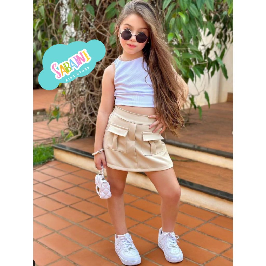 Shorts Saia Infantil Alfaiataria Cargo – Moda Bloguerinha Fashion
