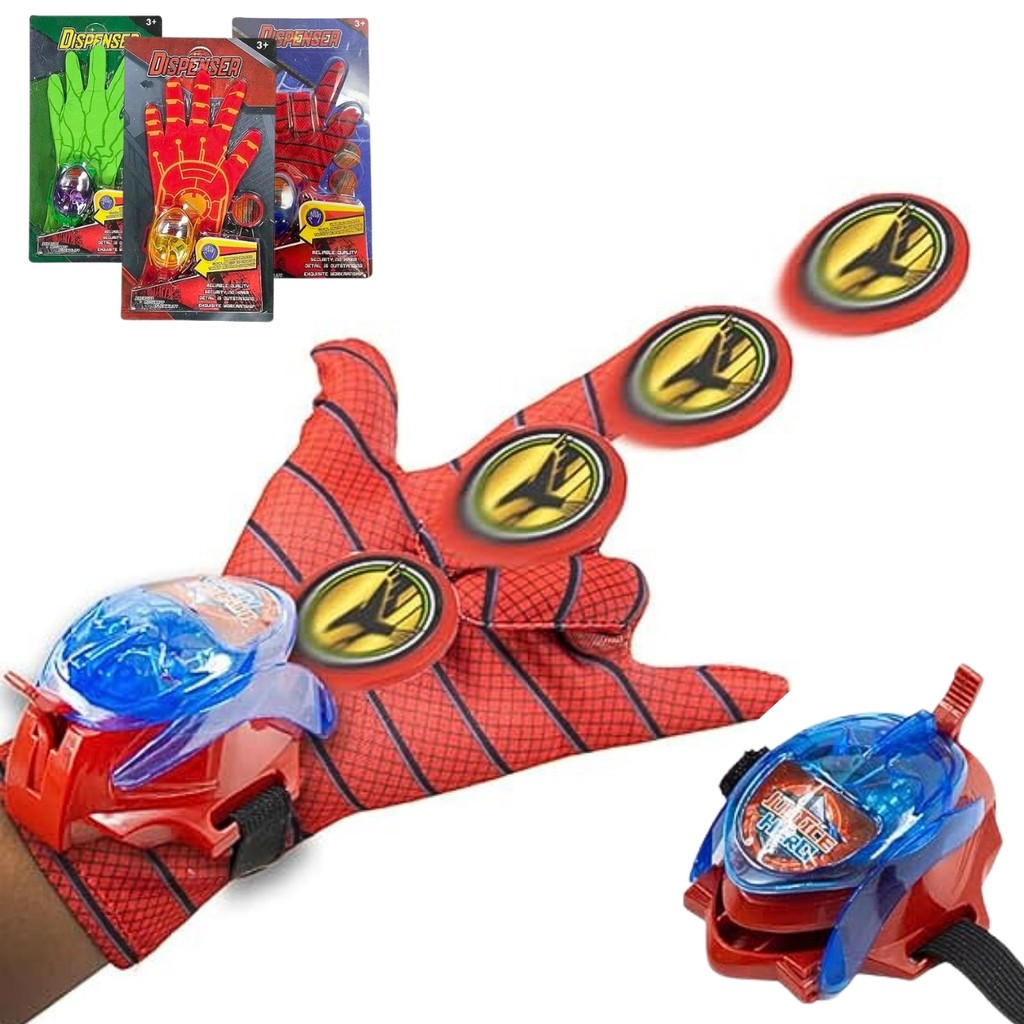 Luva Homem Aranha Lança Discos De Brinquedo Com Luz e Som