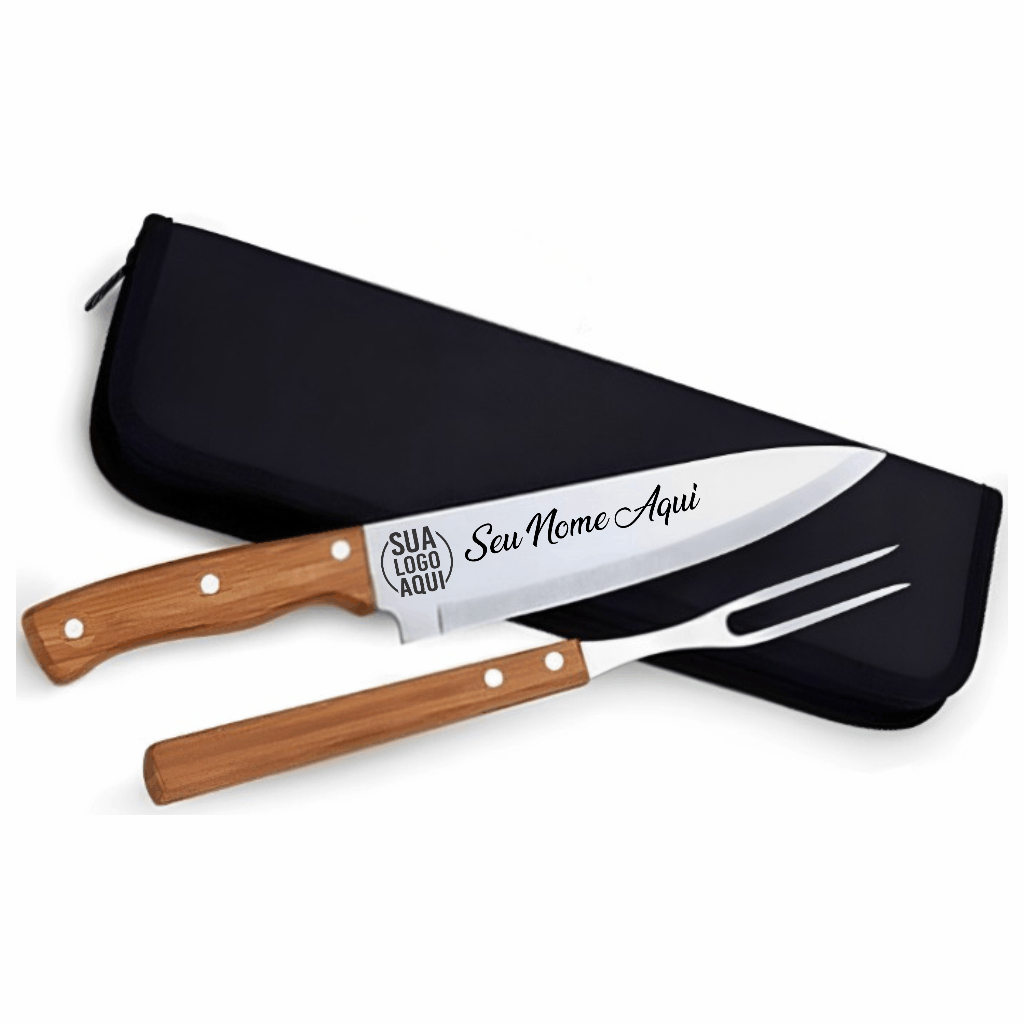Kit Churrasco Faca Garfo Estojo Personalizado Nome Time Logo Empresa Confraternização