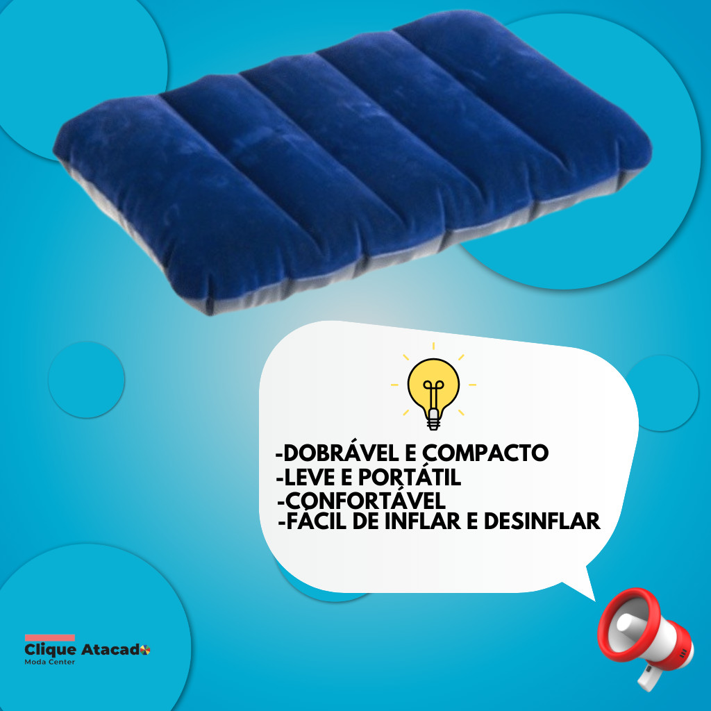 Travesseiro Inflável Retangular | Almofada de Viagem, Camping, Carro, Praia  Compacto e Confortável