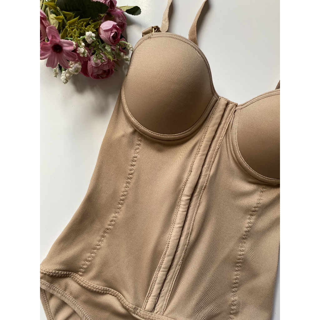 Body Modelador com Bojo e Colchete Alta Compressão Afina Cintura Modela Abdômen Feminino