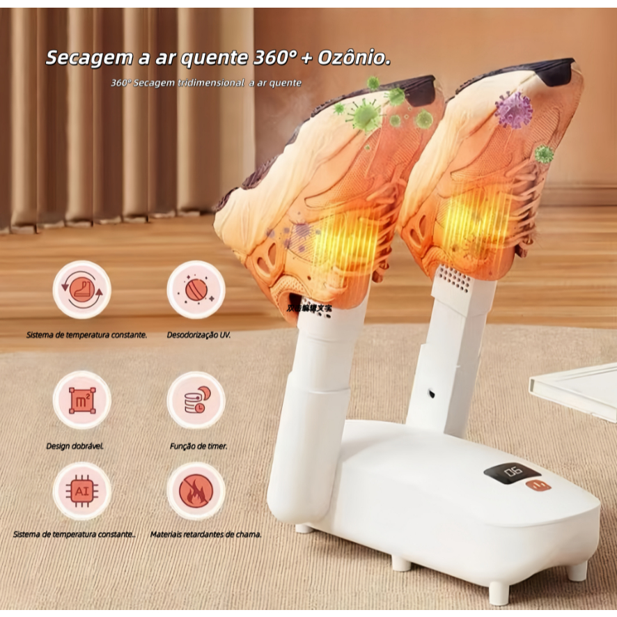 Secador de sapatos elétrico portátil com 4 modos de temporizador de ar elétrico para roupa e sapatos