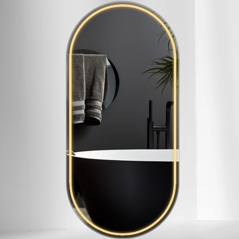 Espelho Oval 40x80cm Jateado Com 3 Cores Led Lapid