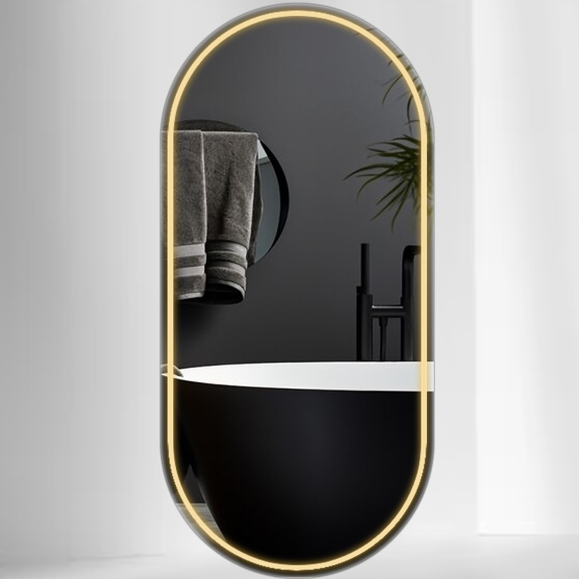 Espelho Oval 40x80cm Jateado Com 3 Cores Led Lapidado Decoração Quarto