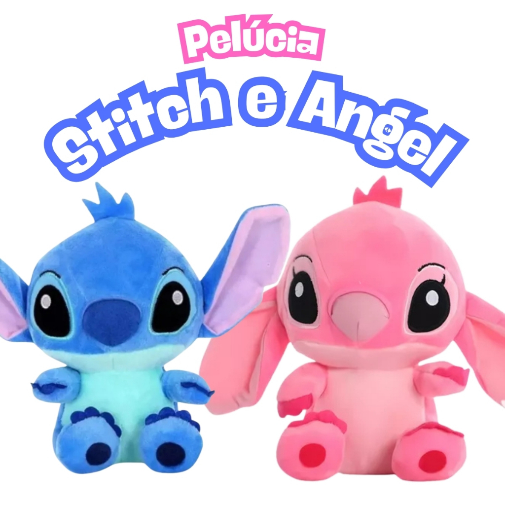 Ursinho Urso Pelúcia  Filme Lilo Stitch Azul Angel Rosa com Som Infantil Sonoro Criança Unissex Fofo