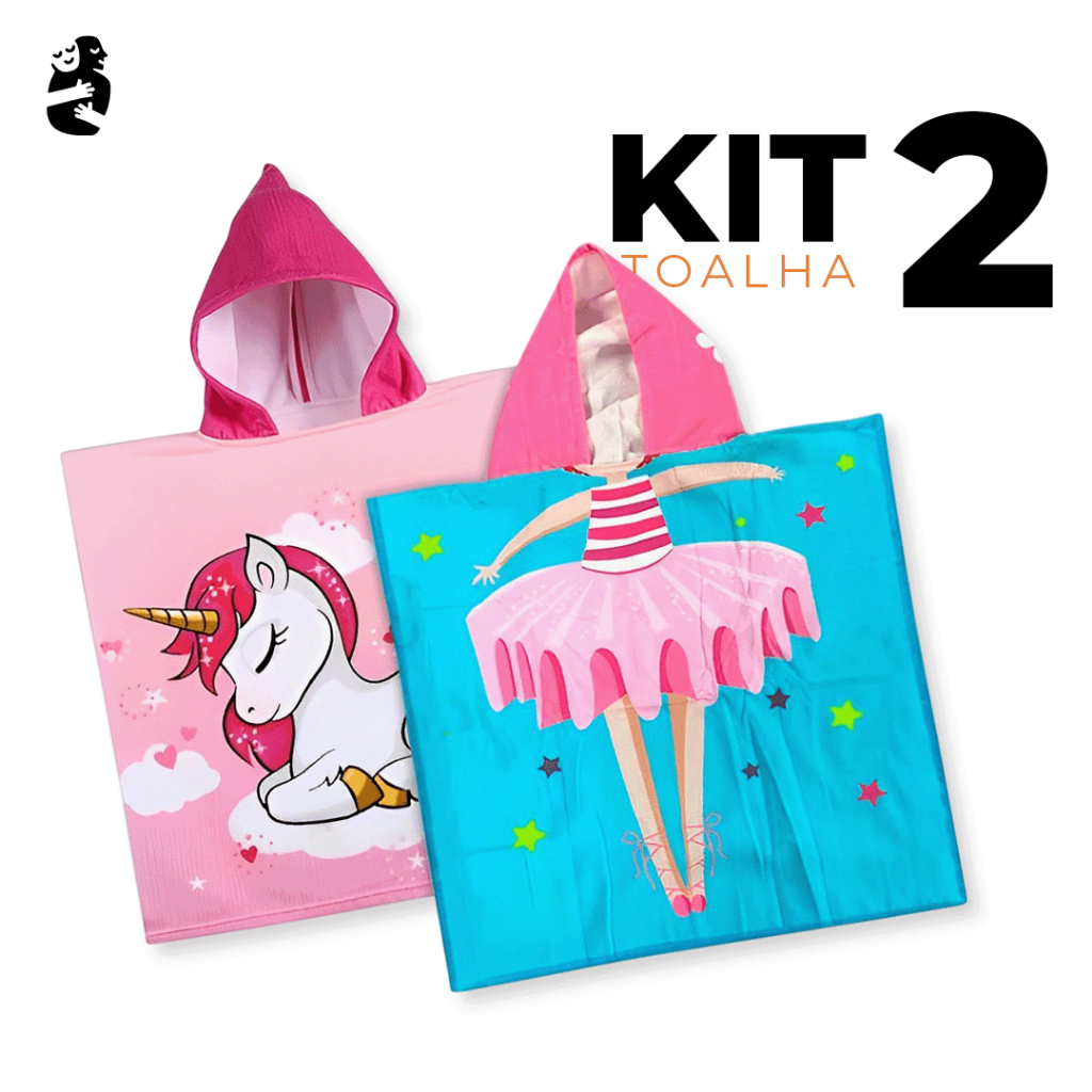 Kit 2 Toalhas Poncho Infantil Estampada Secagem Rápida Praia Piscina Banho Com Capuz chessed