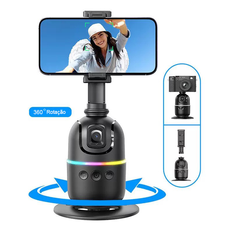 Selfie Stick Tripod 360° AutoFace Tracking,Pan-Tilt,controlador destacável para transmissão ao  vivo