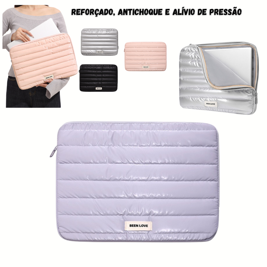 Bolsa Para Notebook Premium Metalizada Nova Moda Capa Protetora Acolchoada Macia À Prova De Choque