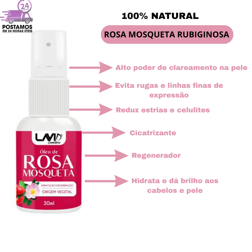 Óleo Vegetal de Rosa Mosqueta 100% vegetal | Elimina Manchas, Anti Estrias e Celulites 30ml