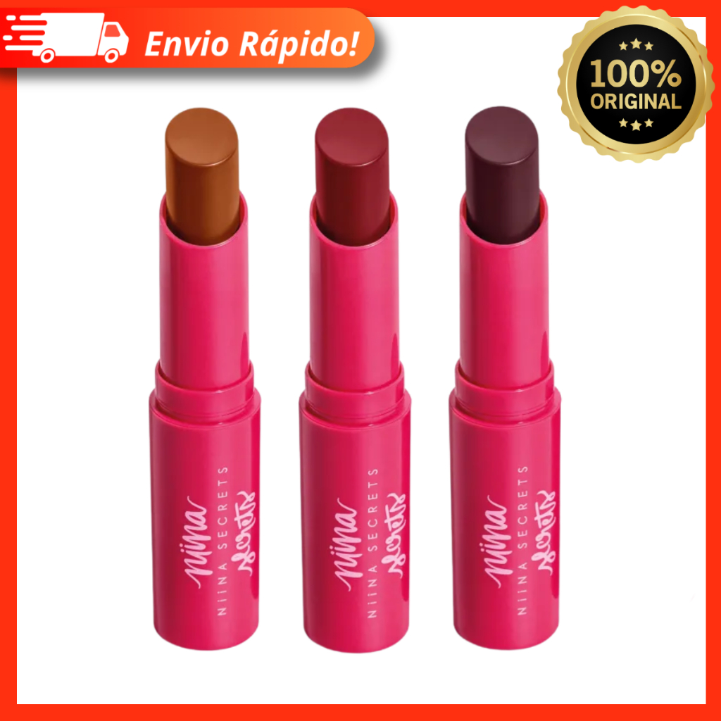 Hidratante Labial Hidra Balm Niina Secrets 3,2g – Cor Caramelo, Rosa e Vinho – Eudora