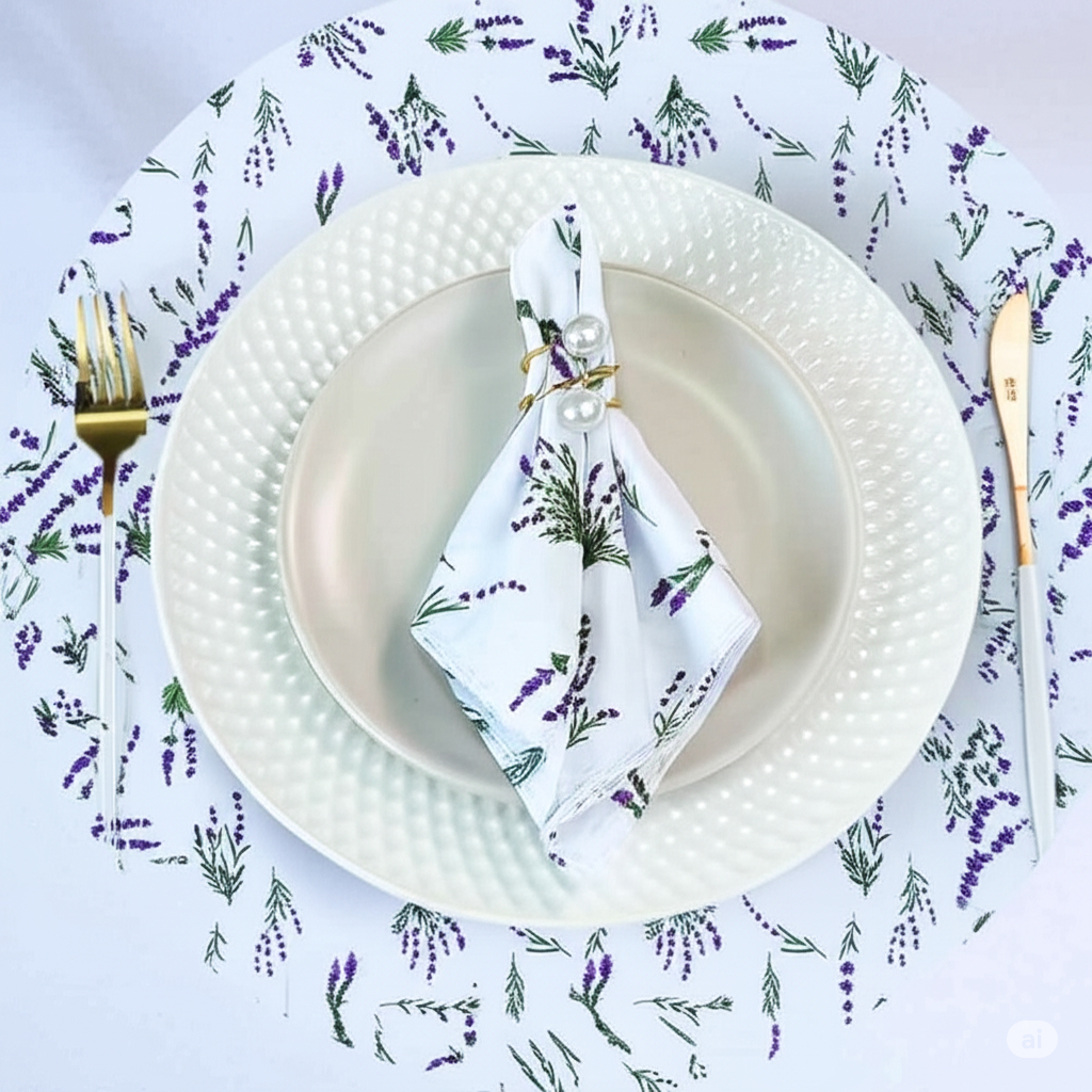 Anel Porta Guardanapo Mesa Posta + Guardanapo de Tecido Estampado +Sousplat Kit Completo 4|6 lugares