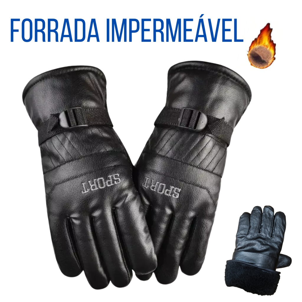Luva Motoqueiro Motociclista Moto Couro Masculina Impermeável Forrada Cano Alto Frio Chuva