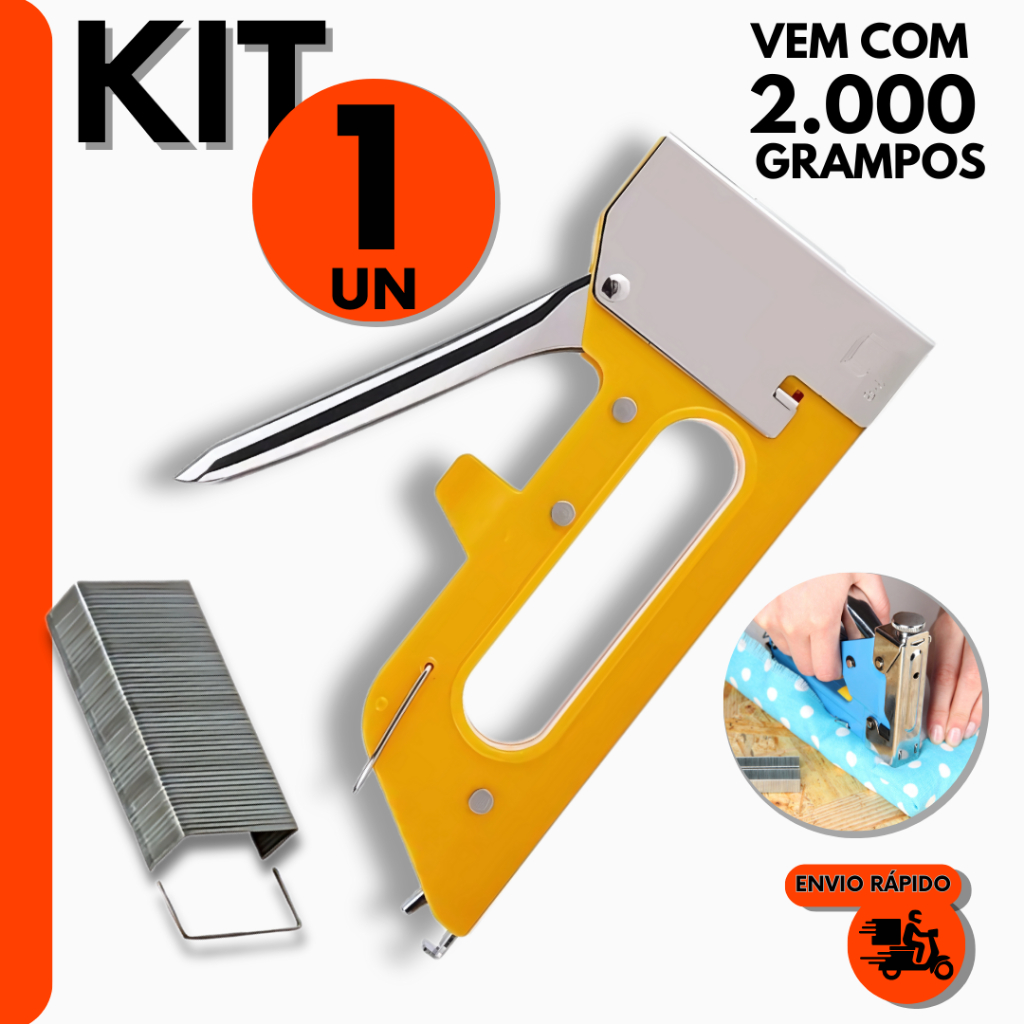Kit Grampeadores de Tapeceiro Manual Alta Pressão P/ Profissional Tapeceiro +  2.000 Grampos