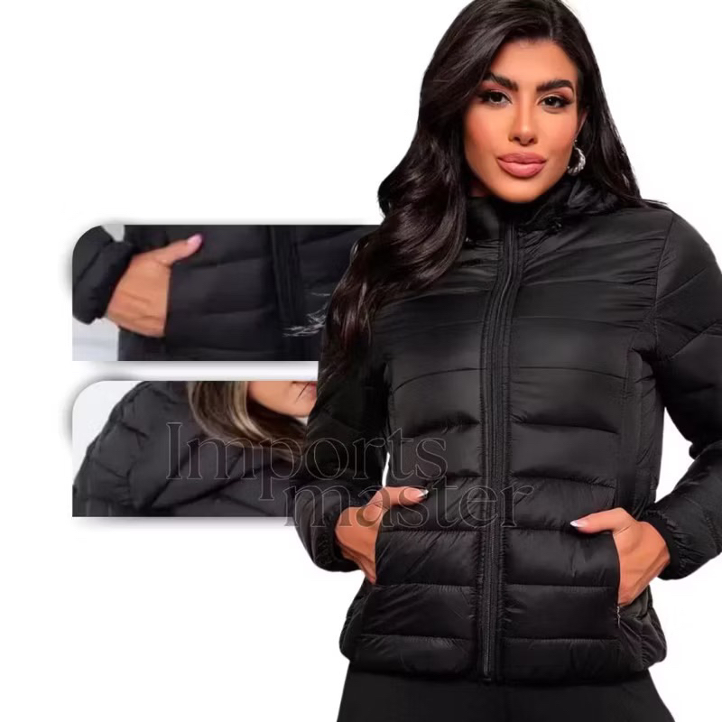 Jaqueta Bobojaco Feminina Capuz Removivel Preta lisa