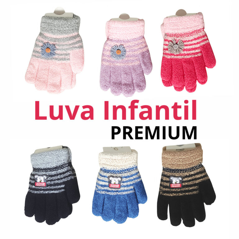 Kit Luva Infantil Lã Grossa Inverno Frio Menina M