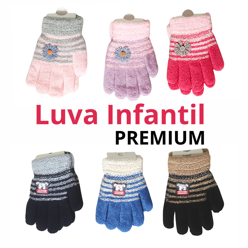 Kit Luva Infantil Lã Grossa Inverno Frio Menina Menino Criança Quentinha Resistente