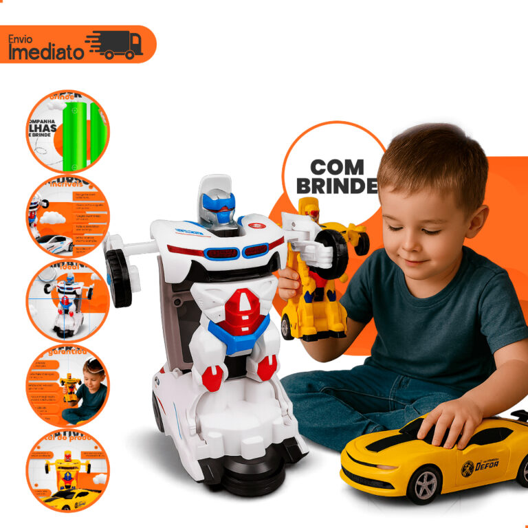 Brinquedo Carrinho Vira Robô Bate E Volta Com Luz