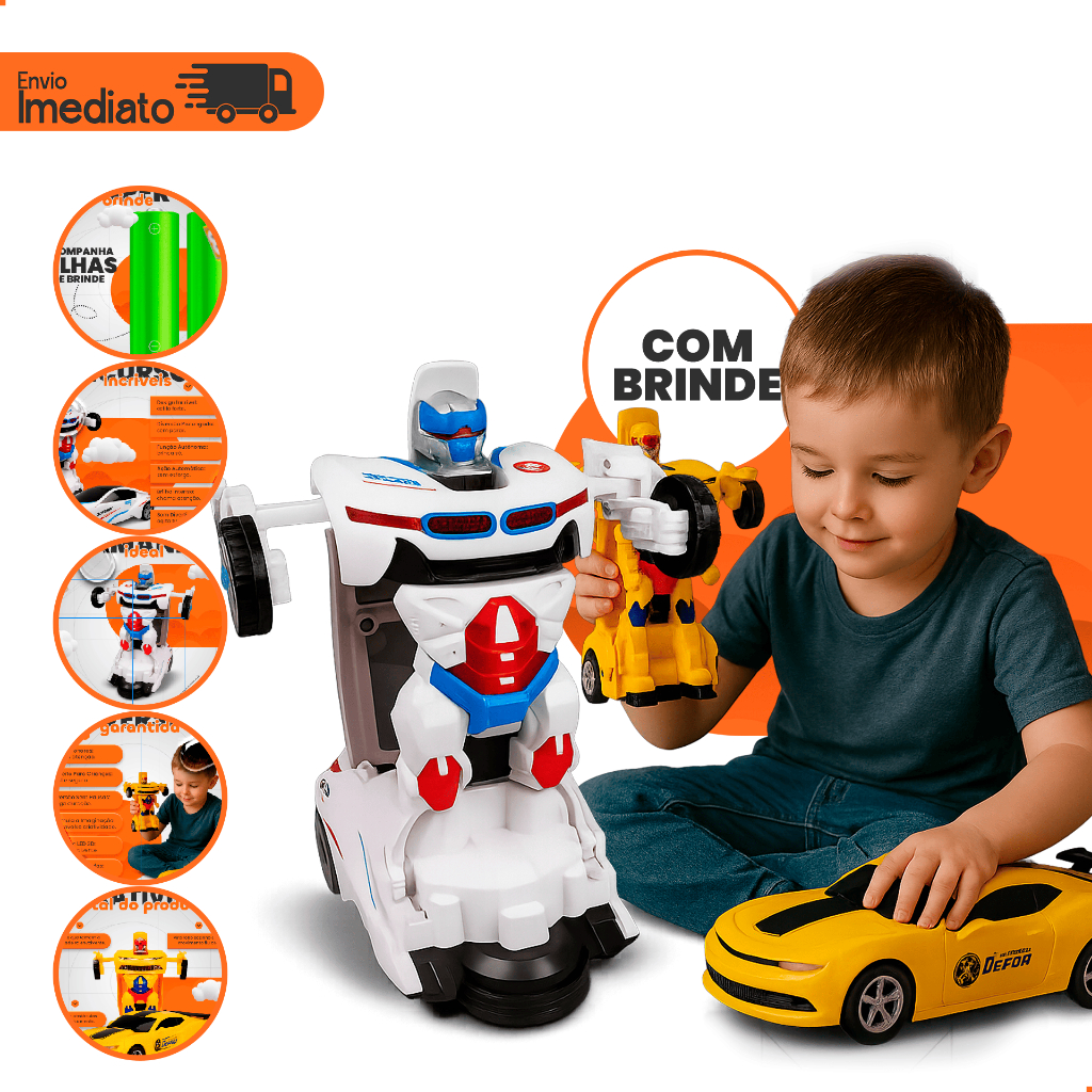 Brinquedo Carrinho Vira Robô Bate E Volta Com Luzes E Som Alta Qualidade Envio Imediato
