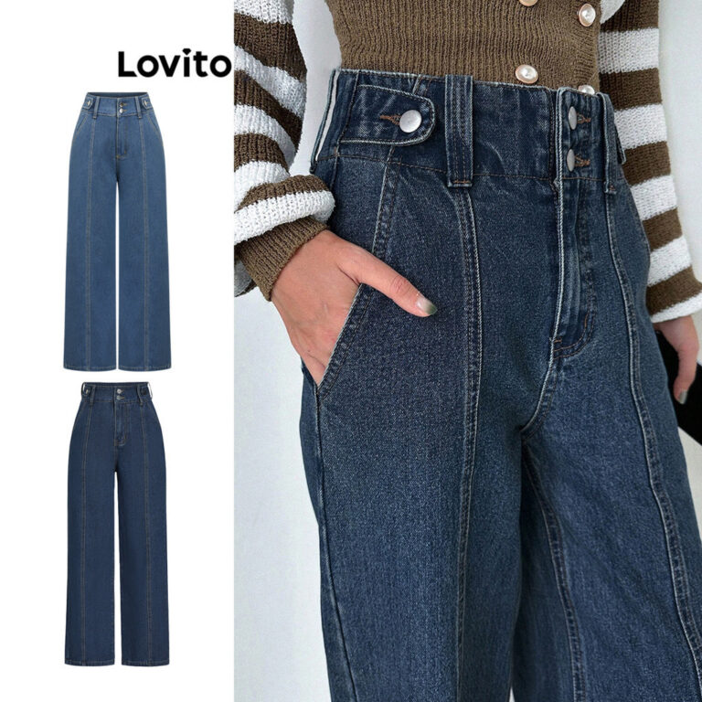 Lovito Jeans Casuais Lisos CatS Whiskers Com Estru
