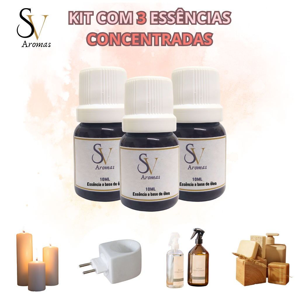 Kit 3 Essência para Aromatizador, Cosméticos, Ambiente e Difusor 10ml (Concentrada à base de óleo)