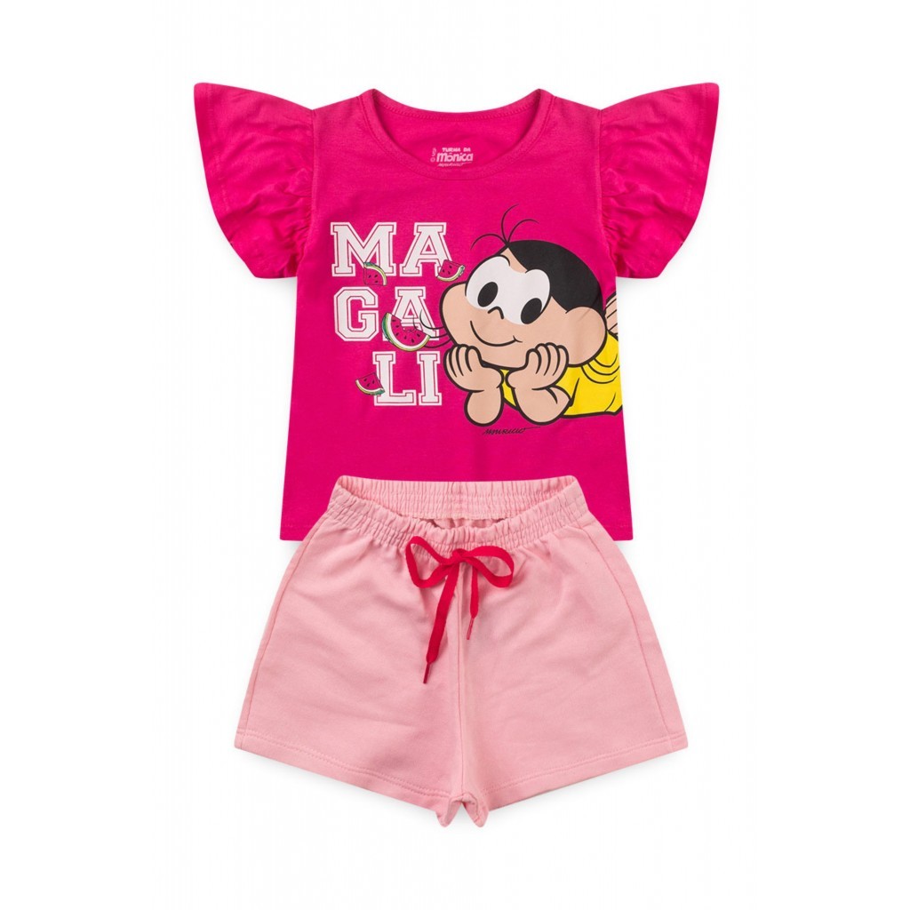 Conjunto Feminino Infantil Magali Humm Amo Melancia- Turma da Mônica